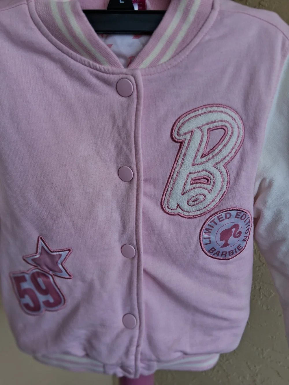Barbie Girls' Pink & White Varsity Jacket - Limited Edition